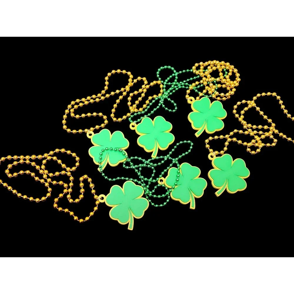 St Patrick’s Day Four Leaf Clover Necklace Shamrock Lucky Charm Green Gold